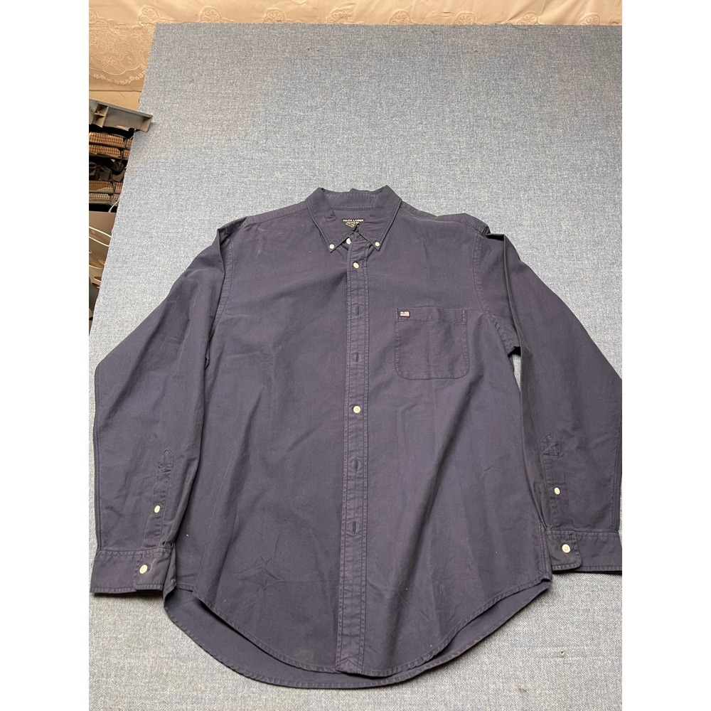 Ralph Lauren Jeans Co Mens Navy Blue Cotton Twill Button Down Shirt Flag Logo